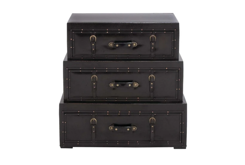 Black 32 Inch Wood Leather Trunk Chest - 360