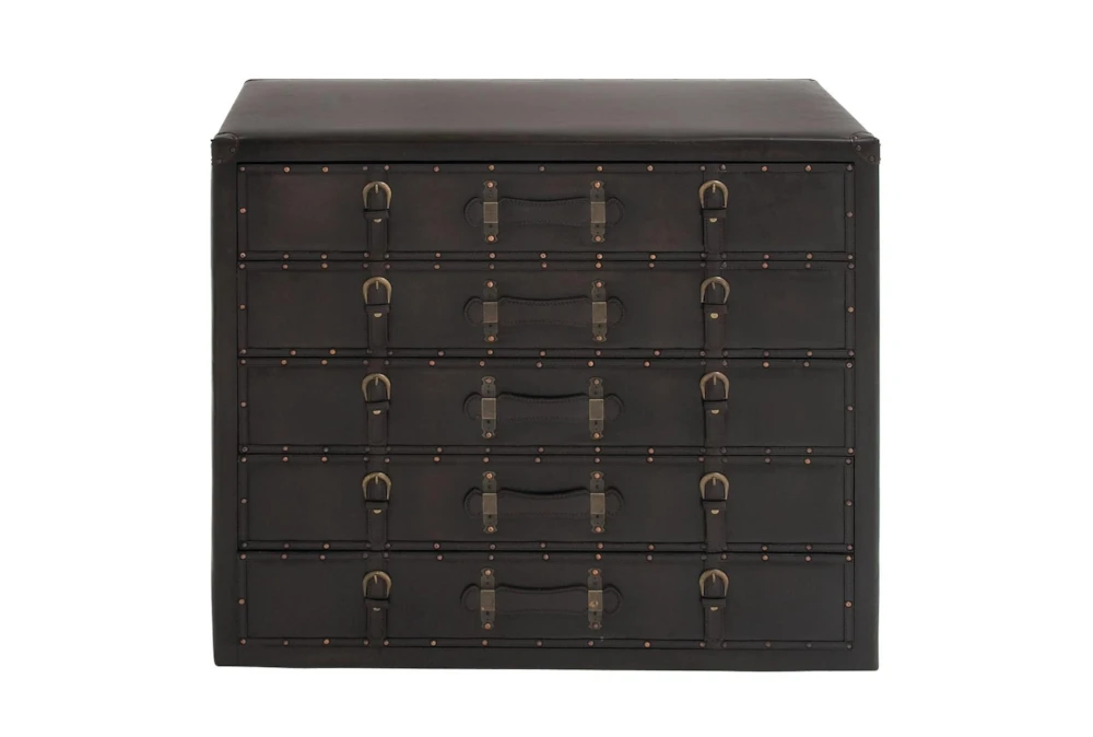 Black 32 Inch Wood Leather Chest