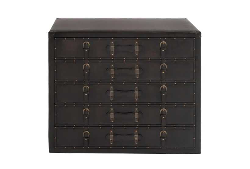 Black 32 Inch Wood Leather Chest - 360