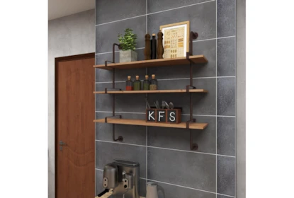 38X39 Inch Metal + Wood Plank 3 Tier Wall Shelf