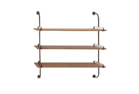 Brown 38 Inch Wood Metal Wall Shelf