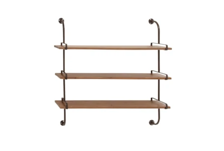 Brown 38 Inch Wood Metal Wall Shelf - Main