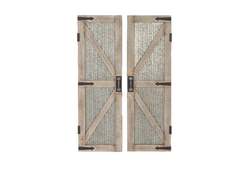Silver 47" Wood Metal Barn Door Wall Panel Set Of 2 - 360