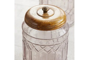 Set Of 3 Antiqued Clear Glass Canisters