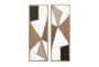 Multi 35 Inch Metal Wood Geometric Design Wall Plaque Set Of 2 - Material