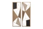 Multi 35 Inch Metal Wood Geometric Design Wall Plaque Set Of 2 - Front