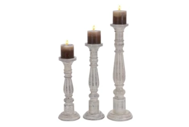 White 21 Inch Wood Candle Holder Set Of 3