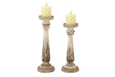 Brown 15 Inch Wood Candle Holder Set Of 2