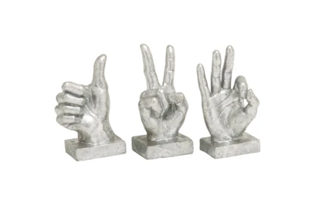 Silver 7 Inch Polystone Silver Hand Signs Set Of 3 - Main