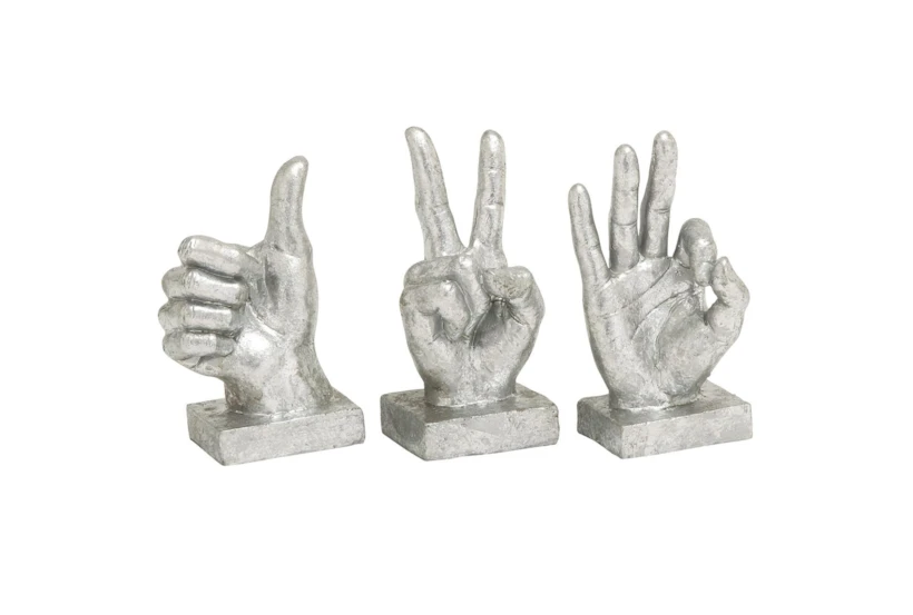 Silver 7 Inch Polystone Silver Hand Signs Set Of 3 - 360