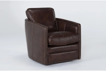 Churchill Espresso Leather Swivel Barrel Chair - Main