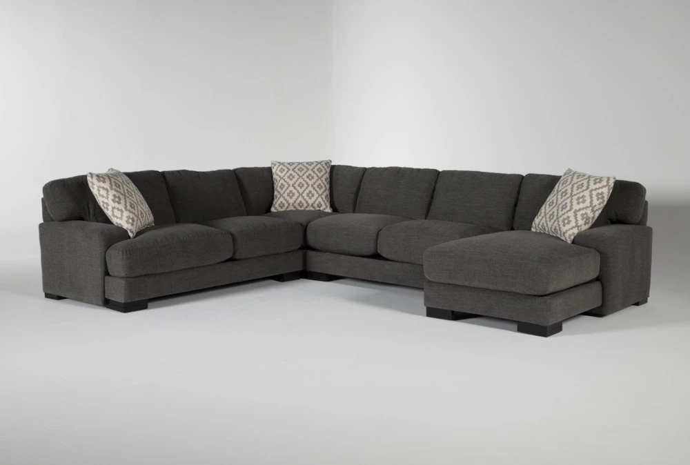 Aidan IV Chenille 4 Piece Grey 142" Sectional With Right Arm Facing Chaise