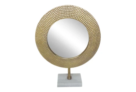 Rl 19 Inch Gold Hammered Mirror On Stand