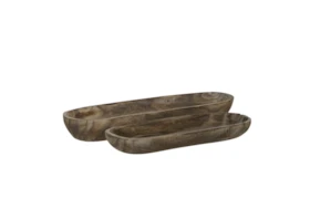 18 + 24 Inch Brown Gray Wood Oval Trough Trays