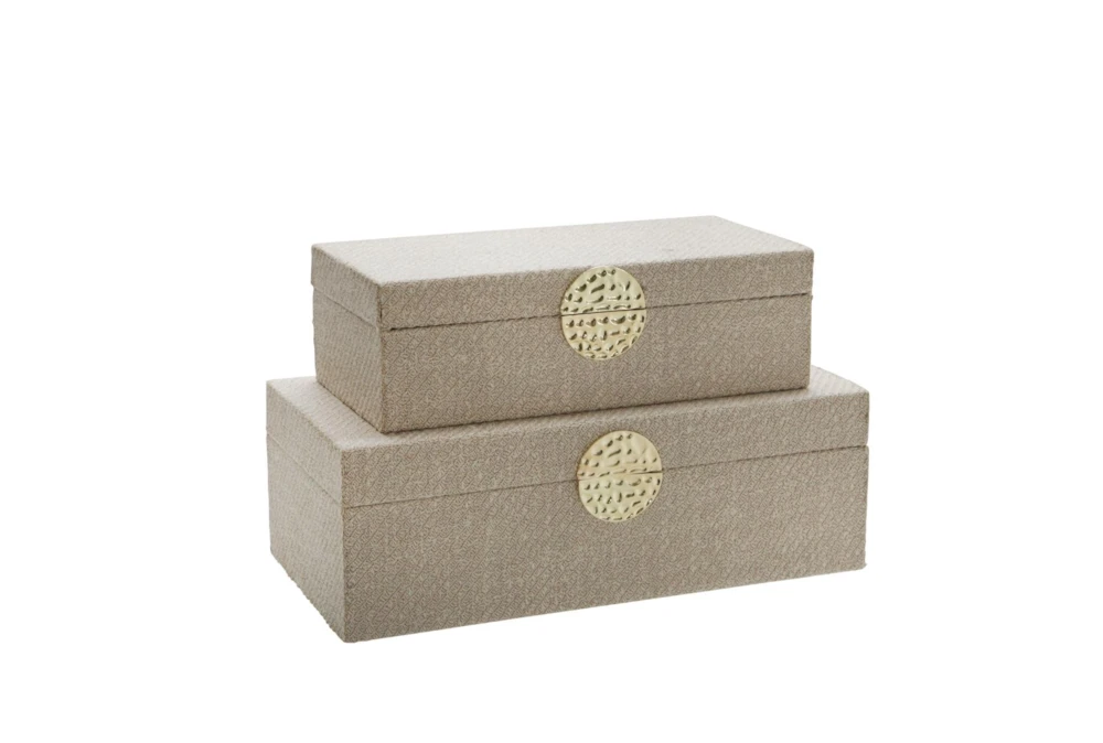 White + Gold Medallion Boxes Set Of 2