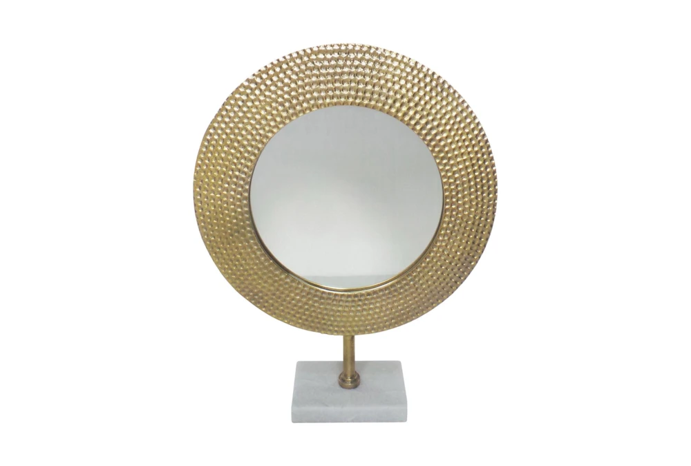 21 Inch Gold Hammered Mirror On Stand 