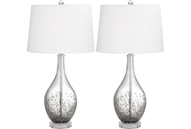 Table Lamp-Ash Grey Glass And Crystal Set