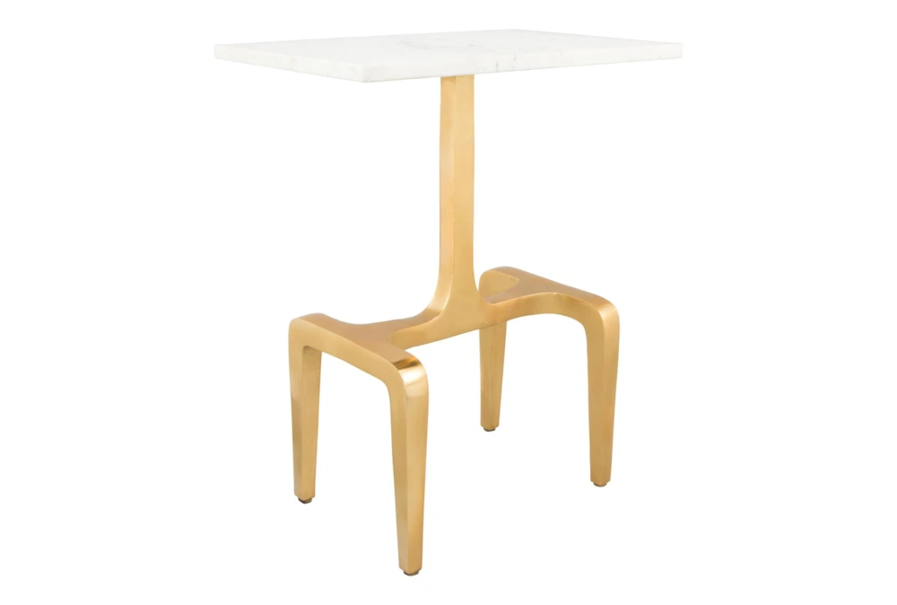 23" White Marble + Gold Accent Table