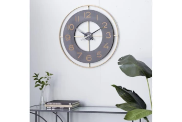 Cl 27.5 Inch Black And Gold Metal Wall Clock