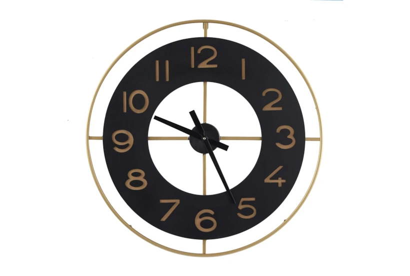 Cl 27.5 Inch Black And Gold Metal Wall Clock - 360