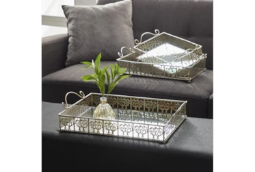 2 Inch Silver Metal Mirror Tray Set Of 3