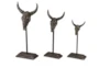 15 Inch Grey Metal Bull Sculpture Set Of 3 - Signature