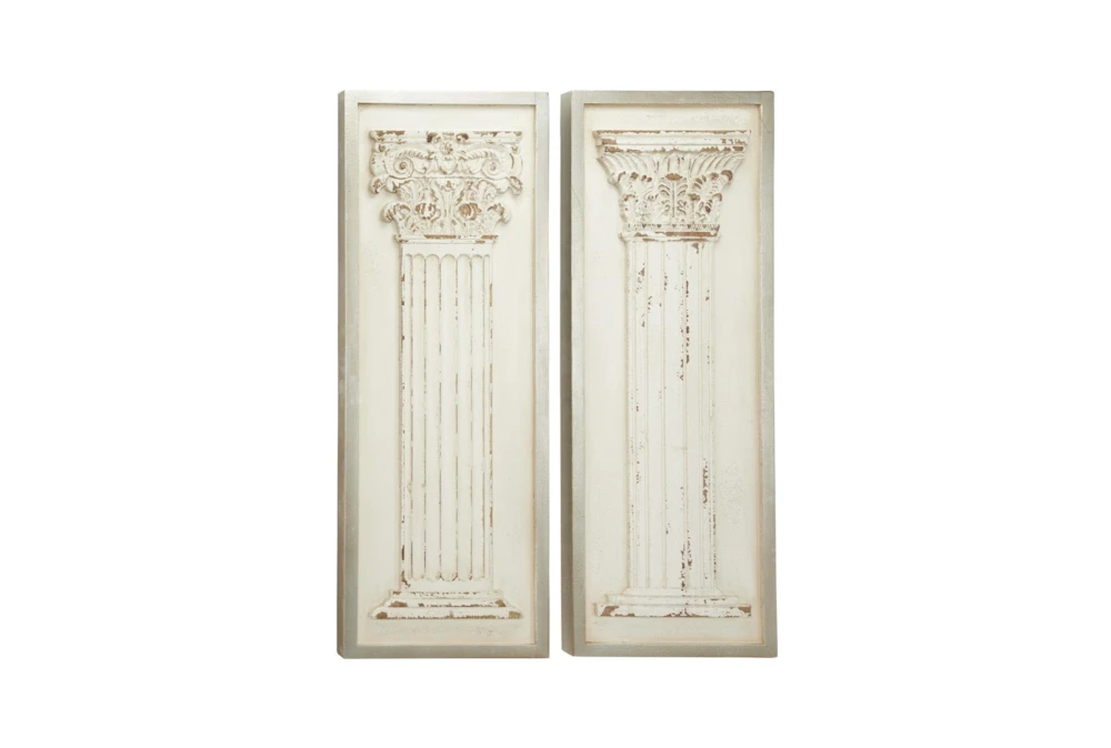 Set Of 2 Antique White Column Panels