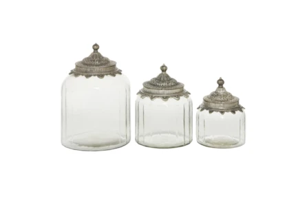 9 Inch Clear Decorative Glass Jars With Metal Lids Set Of 3 - Main
