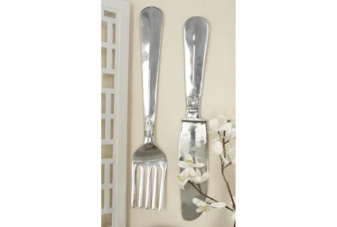 35 Inch Silver Metal Wall Decor Utensils Set Of 3