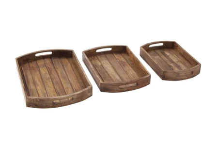 2 Inch Light Brown Wood Tray Set Of 3