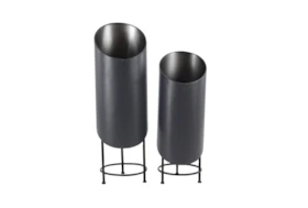 33 Inch Black Metal Plant Stand Set Of 2