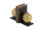 8 Inch Multi Wood & Metal Globe Bookend Set Of 2 - Front