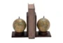 8 Inch Multi Wood & Metal Globe Bookend Set Of 2 - Signature
