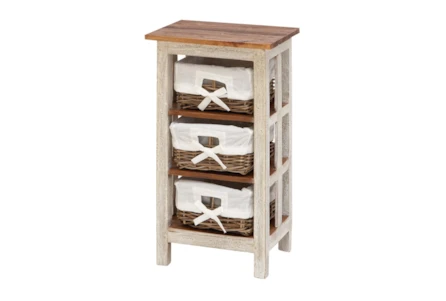 29 Inch White Wood Storage Unit Side Table