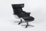 Raiden Black Leather Reclining Swivel Chair & Ottoman - Side