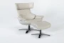 Raiden Mushroom Grey Leather Reclining Swivel Chair & Ottoman - Side