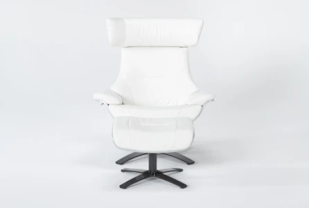 Raiden White Leather Reclining Swivel Chair & Ottoman
