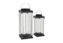 24 Inch Black Metal Glass Candle Lantern Set Of 2 - Front
