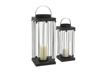 24 Inch Black Metal Glass Candle Lantern Set Of 2