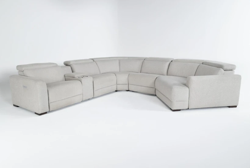 Chanel Grey 156" 6 Piece Modular Sectional with Right Arm Facing Cuddler Chaise, Power Headrest & USB - 360