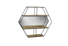 24 Inch Hexagon Decor With Mirrored Shelves