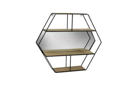 24 Inch Hexagon Decor With Mirrored, Shelves Com Signatures