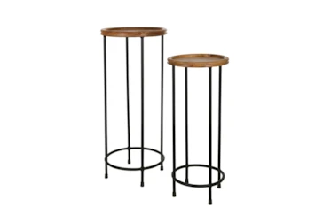 Wood And Metal Plant Stands Set Of 2
