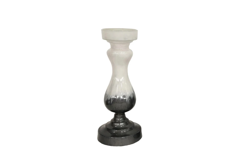 16 Inch Black + White Turned Glass Pillar Candle Holder