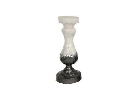 16 Inch Black + White Turned Glass Pillar Candle Holder - Main