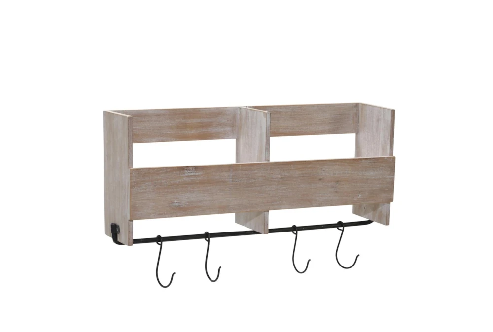 19 Inch Wood Shelf With Hooks