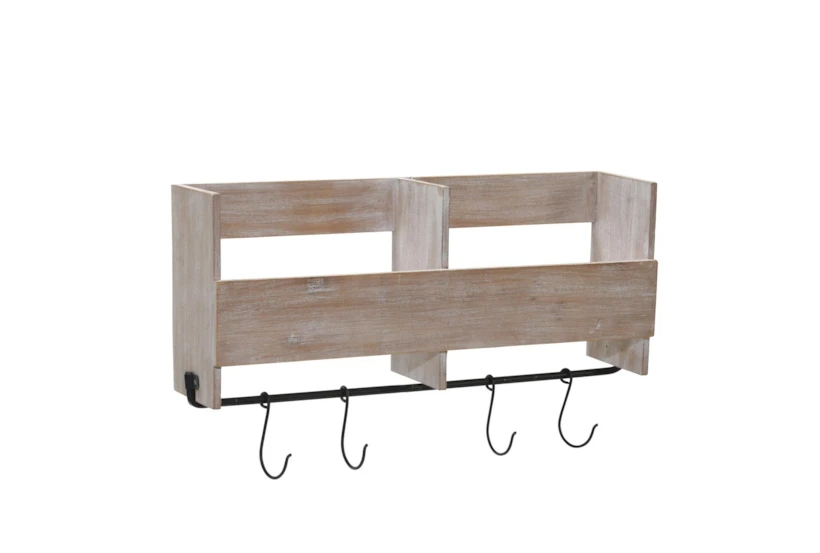 19 Inch Wood Shelf With Hooks - 360