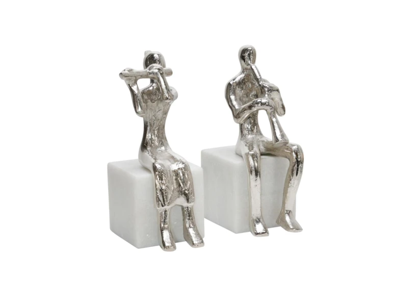 Silver Musicians On Marble Base Set Of 2 - 360