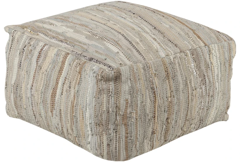 Pouf-Grey Natural Woven Leather - 360