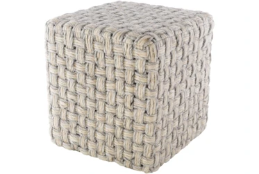 Pouf-Grey Cream Basket Weave